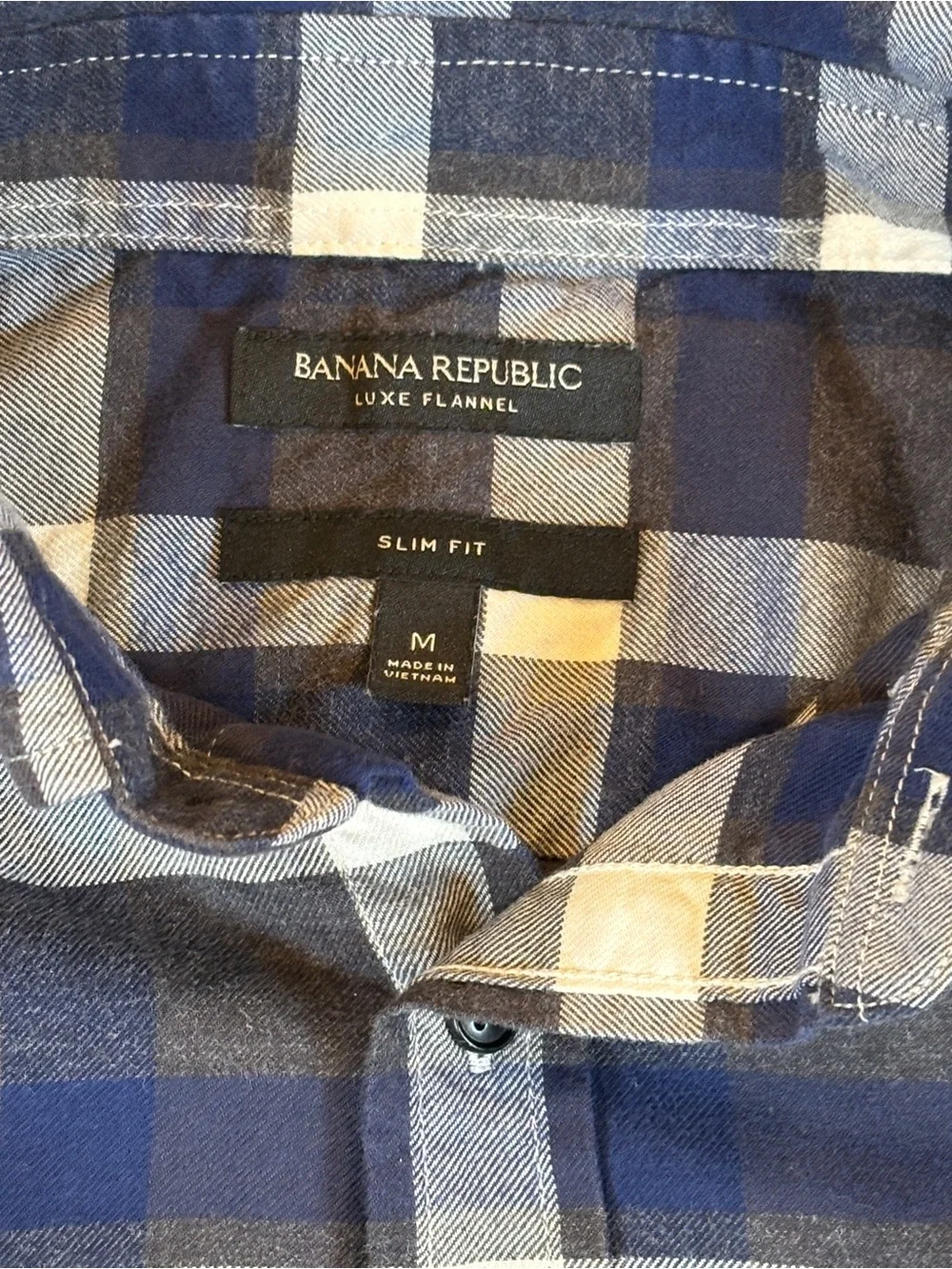 Banana Republic Luxe Flannel Slim Fit Shirt - Navy & Grey Plaid (Medium)